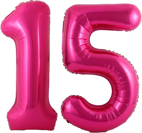Lovoir Globo rosa intenso de 40 pulgadas con el número 51 de 15 dígitos gigantes de papel de aluminio de Mylar para helio de 15º cumpleaños y 51