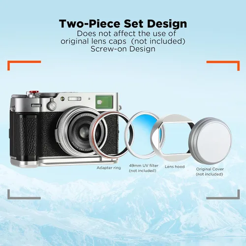 Miniatura 4 de Capota cuadrada de metal Haoge para Fuji X100VI Fujifilm FinePix X100V X100F X100 X100S X100T X70 Accesorios de cámara, color plateado con tapa