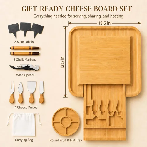 Miniatura 2 de Bambüsi Tablas de charcutería – Juego de tablas grandes de bambú para charcutería con cuchillos para servir, bandeja de queso, regalos