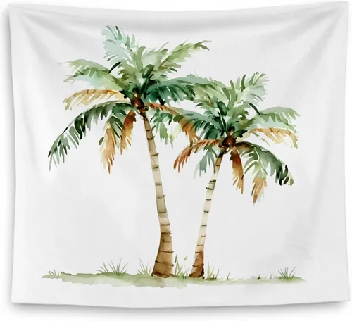 QGFM Tapiz tropical de palmera, tapiz costero de playa para colgar en la pared, decoración de pared de palmeras tropicales de playa costera, manta