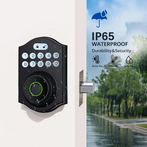 Miniatura 7 de Cerradura inteligente de puerta de huellas dactilares, cerrojo de entrada sin llave con teclado electrónico, control de aplicación Bluetooth, Negro