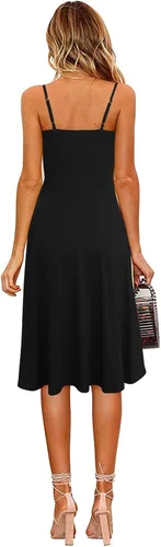 Miniatura 2 de Berydress - Vestidos informales, de playa y de verano para mujer, de color liso, de algodón, favorecedores, acampanados, con tirantes delgados