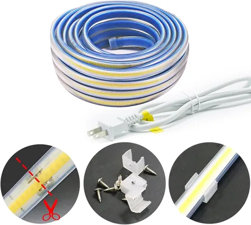 Miniatura 5 de Tira de luz LED 3000K AC 110V 1M Iluminación impermeable 110 voltios Tira de luz LED COB enchufable 1 metro Blanco cálido para iluminación