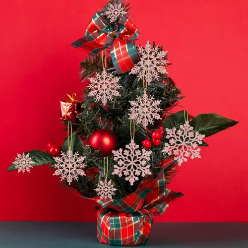 Miniatura 7 de Adornos para Árbol de Navidad en Copos de Nieve - 36 Piezas de Adornos Colgantes de Copo de Nieve de Oro Rosa con Purpurina para Árbol de Navidad