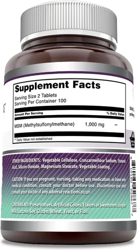 Miniatura 2 de Amazing Formulas MSM (Metilsulfonilmetano) Suplemento 1000 mg por porción 200 tabletas Sin OMG Sin gluten Fabricado en Estados Unidos