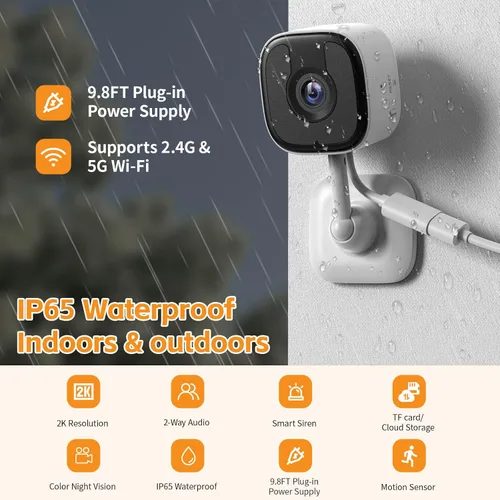 Miniatura 4 de Cámara de ventana de 3 MP 2K, cámara WiFi de 2.4 GHz y 5 GHz para interiores y exteriores, para seguridad en el hogar con visión nocturna a