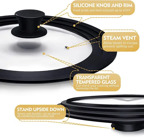 Miniatura 3 de Ydeapi Paquete de 2 tapas universales: tapas de silicona para ollas y sartenes, se adapta a utensilios de cocina de 7.5, 8.5, 9.5 y 10, 11 y 12