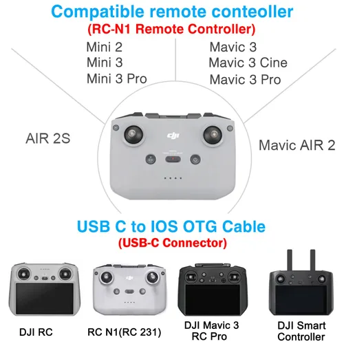 Miniatura 3 de Cable de control remoto USB C a iOS de 1 pie para DJI Mavic 3, Mini 2, Mini 3 Pro, Air 2S, Mavic Air 2 - Accesorios de cable de datos OTG de 90