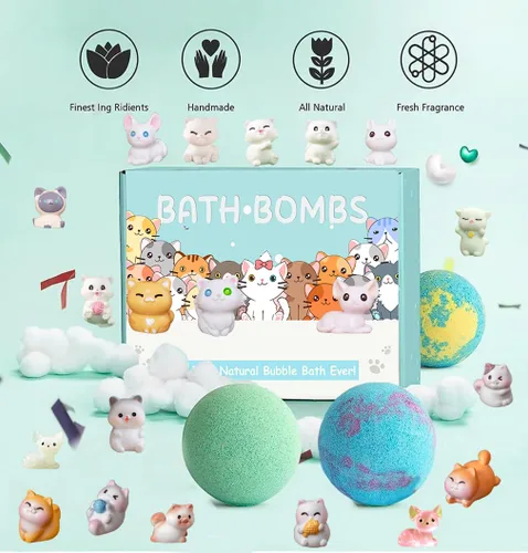 Miniatura 6 de Bombas de baño para niños con sorpresas en el interior, paquete de 20. Incluye juguetes de perro y gato. Juego de regalo de espuma de baño