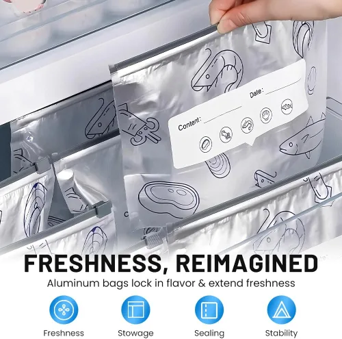 Miniatura 3 de 2026 Nuevas Bolsas de Almacenamiento Sellables de Aluminio Reutilizables, Bolsas de Zipper de Vacío Reajustables con Etiqueta y Cierre