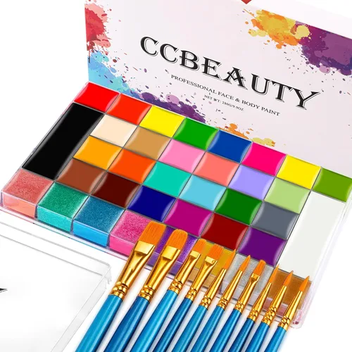 CCbeauty Kit profesional de pintura facial y corporal de 36 colores, más grande a base de aceite, hipoalergénica, juego de paleta de pintura facial