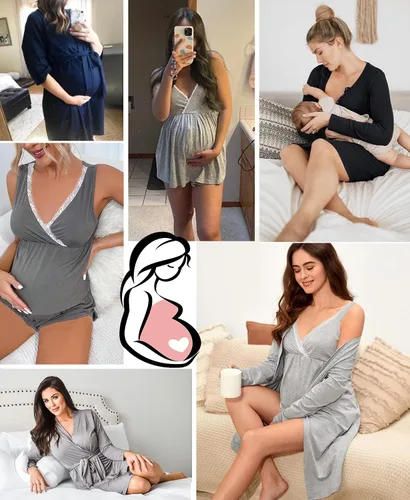 Miniatura 6 de SWOMOG Conjunto de pijama de maternidad para mujer con bata de 3 piezas, ropa de dormir sin mangas y pantalones cortos para embarazo