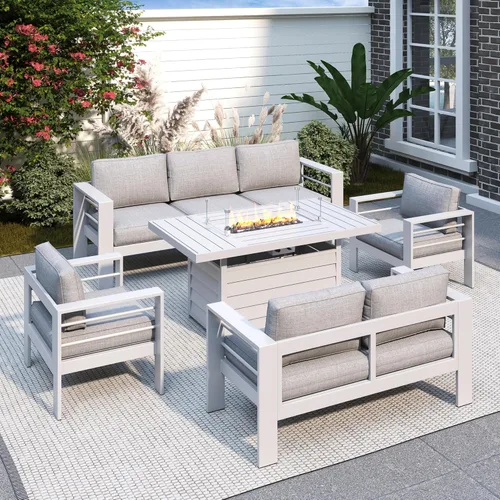 Miniatura 42 de Solaste Juego de muebles de patio de aluminio para todo tipo de clima, moderno juego de muebles de metal para exteriores con asientos profundos