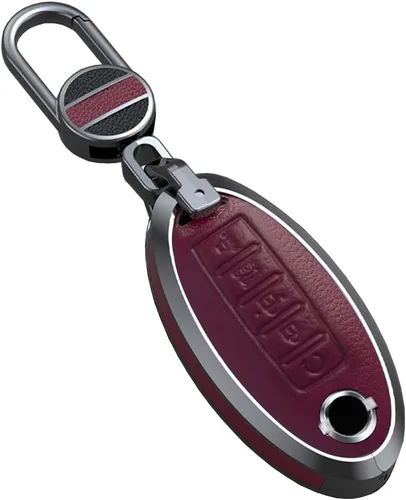 Miniatura 5 de ontto Funda para llave de coche para llavero Nissan, funda de 5 botones con llavero de cuero Keychian, carcasa de metal para Livina NV200 Tiida Negro