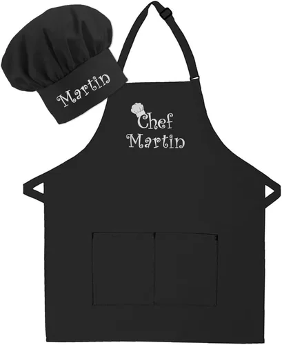 Delantal y sombrero bordados personalizados para adultos, hechos en los Estados Unidos, para hombres, mujeres, día del padre, cocina, barbacoa,