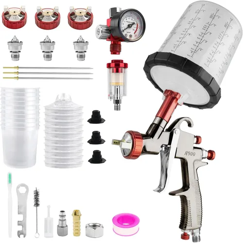Miniatura 7 de R500 - Pistola de pulverización LVLP con taza mezcladora de 22.0 fl oz y 10 vasos desechables, boquillas de 1.3/1.5/0.067 in, pistola de pintura
