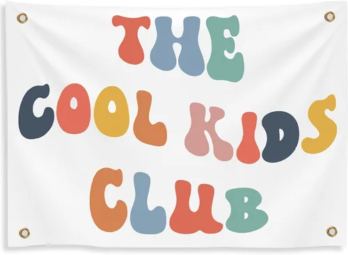 Yinkin Playroom Decor The Cool Kids Club - Pancarta de pared de 36 x 26 pulgadas, diseño de arco iris, lindo y colorido tapiz para colgar en la