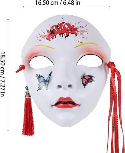 Miniatura 6 de PRETYZOOM Máscaras japonesas de Kabuki Kitsune para hombres, mujeres y niños, disfraz de Halloween, estilo chino, cosplay, máscara genial