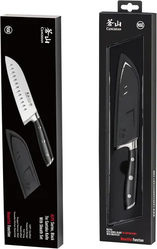 Miniatura 8 de Cangshan ALPS Series 502742 Cuchillo Santoku de acero alemán forjado de 7 pulgadas con funda, color negro