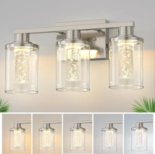 Miniatura 54 de DORESshop Lámparas de baño, 3 luces negras y doradas para baño sobre espejo con pantalla de vidrio transparente, luces de tocador para baño, Negro