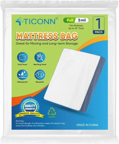 Miniatura 15 de TICONN 2PK Bolsa de plástico para colchón para mudanza y almacenamiento, cubierta protectora impermeable para colchón, suministros resistentes