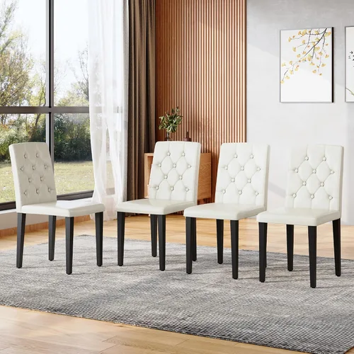 Miniatura 11 de Juego de 4 sillas de comedor negras, modernas sillas de comedor tapizadas con patas de metal negro, cómodas sillas Parsons de piel sintética