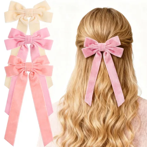 Miniatura 8 de 3 lazos grandes de encaje para el cabello para mujeres y niñas, color marrón, beige, negro, lazos suizos, pinzas para el cabello con cola larga