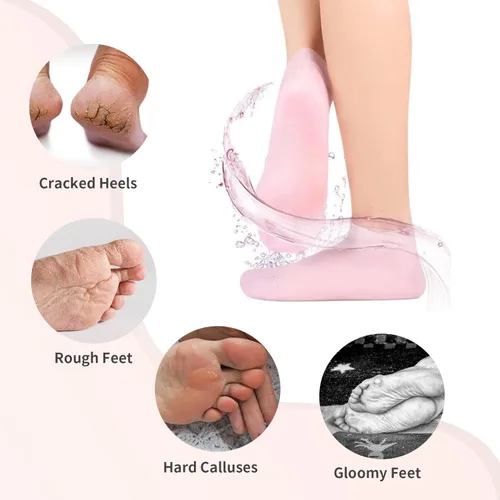 Miniatura 5 de MoyRetty Juego de 2 pares de calcetines hidratantes con guante, calcetines de spa de gel de silicona para piel seca y agrietada, calcetines de talón