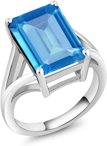 Miniatura 43 de Gem Stone King Anillo de compromiso solitario con piedra preciosa de corte esmeralda de 0.551 x 0.394 in para mujer, plata de ley 925, anillo