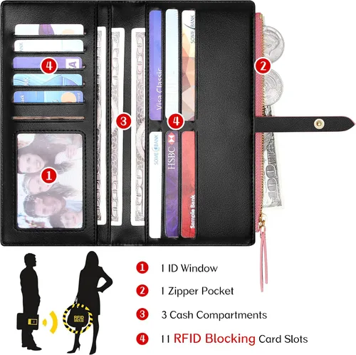 Miniatura 35 de Billeteras delgadas para mujer, tarjetero RFID plegable con bolsillo con cremallera, Mandala azul, Delgado