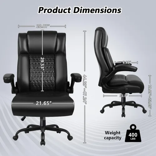 Miniatura 3 de Silla de Oficina Grande y Alta, Silla Ergonómica de Cuero para Escritorio de Computadora de Oficina, Silla de Oficina Resistente Negra