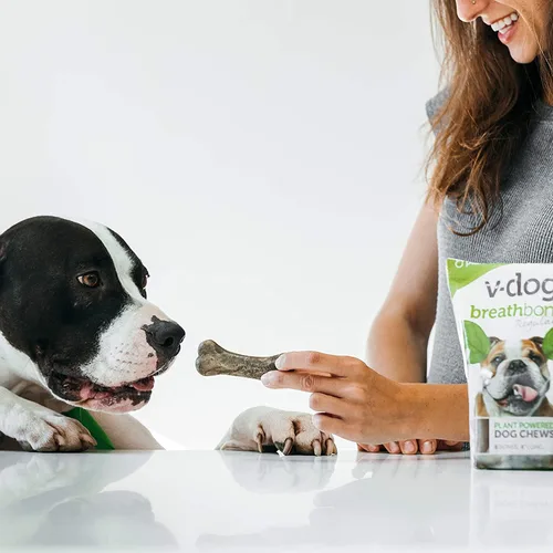 Miniatura 8 de V-dog Golosinas para perros – Limpieza de dientes veganos Breathbone Dental Huesos – Aliento fresco – 8 onzas – Minis – Todo natural, fabricado