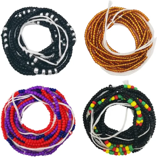 Miniatura 37 de 4 cuentas de cintura africana hechas a mano de 50 pulgadas para mujer, no elásticas (corbata)