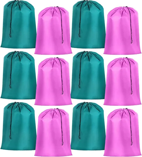 Miniatura 14 de Woanger Paquete de 12 bolsas de lavandería extragrandes de 28 x 45 pulgadas, lavables a granel, bolsa de lavandería de viaje con cierre de cordón