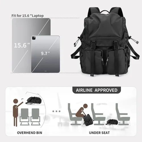 Miniatura 5 de Mochila vintage para computadora portátil para hombres y mujeres, mochila funcional y elegante de 30 litros con diseño de bolsillo lateral elástico