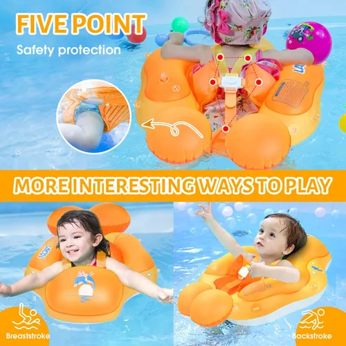 Miniatura 4 de LAYCOL - Flotador de natación para bebé con toldo solar FPU 50+ para piscina, no se voltea, para bebés de 3 a 36 meses Amarillo