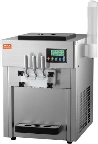 Miniatura 10 de VEVOR Máquina de helados comercial, 20-28L/H de rendimiento 2200 W, máquina de helado suave independiente con 3 sabores, 2 tolvas de 6 L, bomba