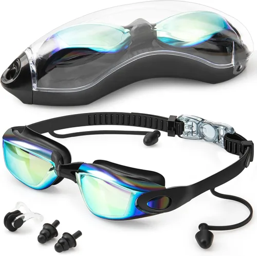 Gafas de natación, gafas de natación sin fugas, antiniebla, protección completa con clip de nariz, tapones para los oídos, gafas de natación para