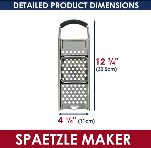 Miniatura 7 de Spaetzle Maker de acero inoxidable de grado premium con mango de agarre cómodo, fabricante tradicional de fideos de huevo alemán con caja de regalo