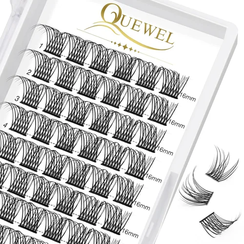 Miniatura 13 de QUEWEL Extensiones de pestañas postizas en racimo, 240 pestañas postizas individuales, rizo 10D-0.10D, de 0.630 pulgadas, sin nudos, suaves
