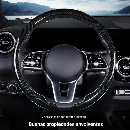 Miniatura 2 de Funda para volante de automóvil de fibra de carbono a presión, accesorios para volante, envoltura 14.5-15 pulgadas, agarre universal antideslizante