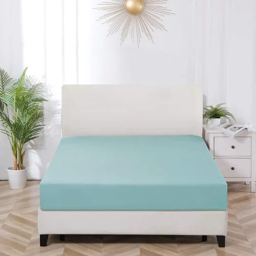 Sábana bajera ajustable tamaño individual color azul aguamarina, sábana de satén suave y sedosa, sin arrugas, bolsillo profundo de 21 pulgadas, solo