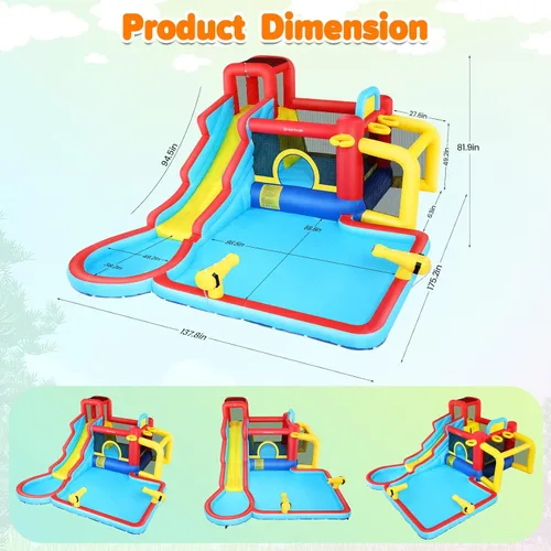 Miniatura 8 de AKEYDIY Casa de rebote de tobogán acuático, 13 × 12.5 pies, tobogán acuático inflable para niños grandes de 8 a 12 y 3 a 10 años, toboganes
