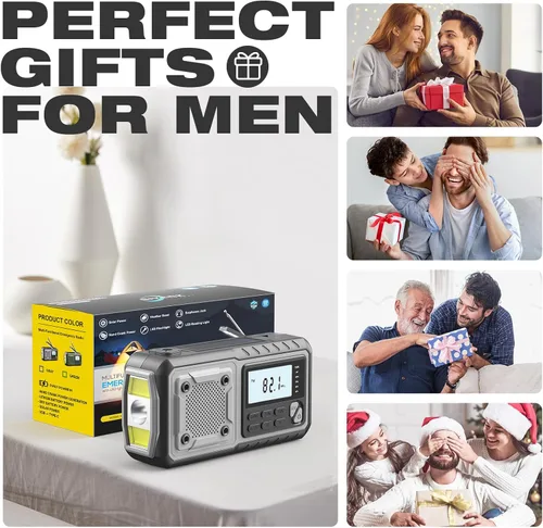 Miniatura 8 de Radio de emergencia meteorológica 5000mAh con manivela solar, gadgets geniales para hombres, papá, esposo, radios meteorológicas portátiles NOAA AM