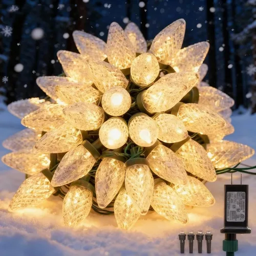 Miniatura 5 de Luces de Navidad C9 para exteriores, 33 pies, 50 luces LED, 8 modos de iluminación, impermeables, extensibles para interiores y exteriores, techo