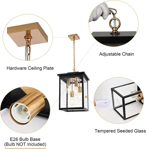 Miniatura 49 de TODOLUZ Lámpara Colgante de Exterior de 3 Luces Negra, Linterna Colgante Exterior Ajustable Luz de Porche