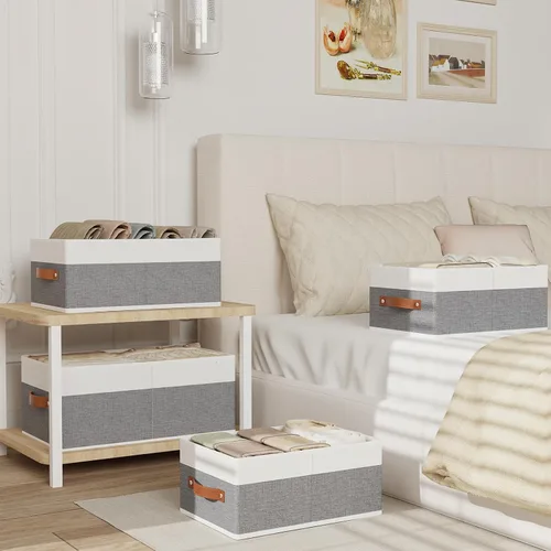 Miniatura 3 de Cestas de almacenamiento con asas, organizadores de cajones de tela, contenedores de almacenamiento para estantes de dormitorio y lavandería, 18.5 ×