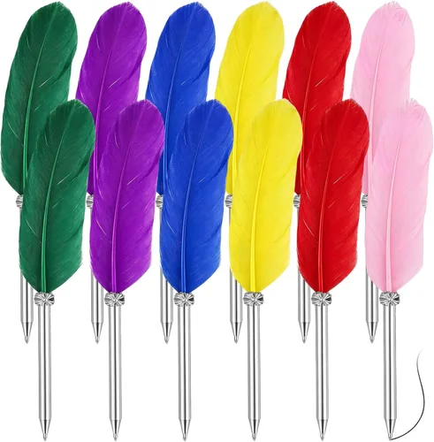 Miniatura 8 de Chinco - 12 bolígrafos de plumas de tinta vintage, suaves y esponjosos, firma de boda para oficina, boda, suministros de fiesta, 10.6 pulgadas