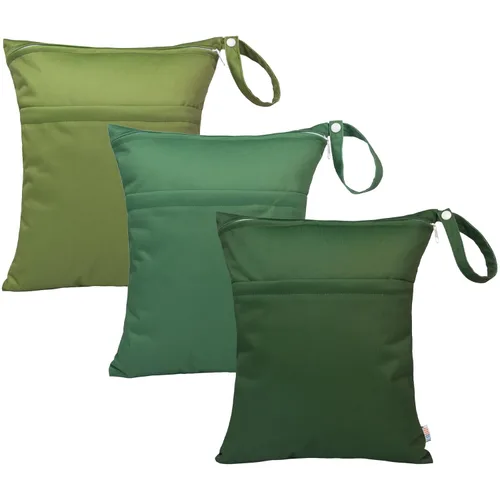 Miniatura 38 de ALVABABY 2 bolsas de pañales de tela para ropa húmeda, reutilizables con dos bolsillos con cremallera, para viajes, playa, piscina, guardería