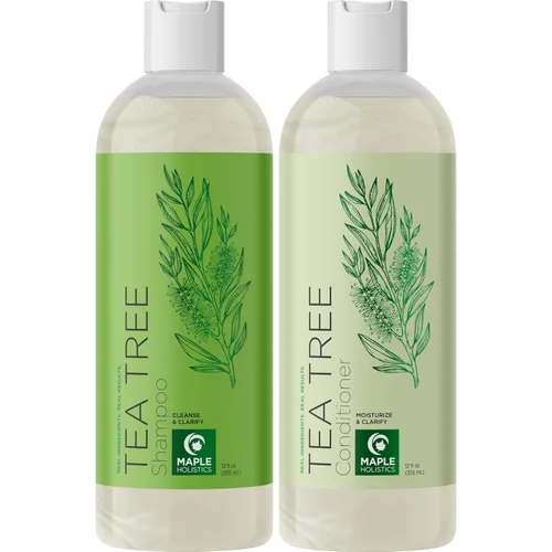 Miniatura 12 de Juego de champú y acondicionador de árbol de té, champú y acondicionador clarificante sin sulfato para el cuidado del cabello graso y el cuero
